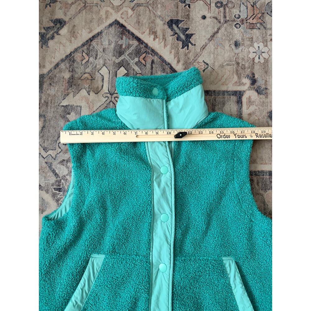 JoyLab Womens S High Pile Fleece Vest Turquoise Green Snap Front Sherpa - Picture 5 of 7